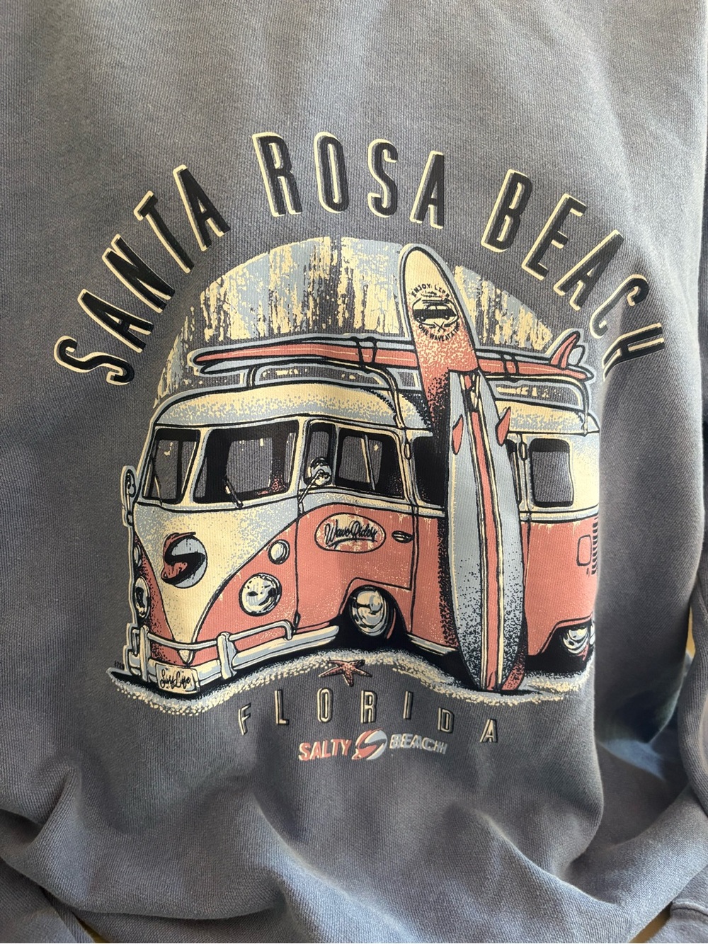 Throwback Santa Rosa Beach Florida sweatshirt in faded blue. - Picture 3 of 4